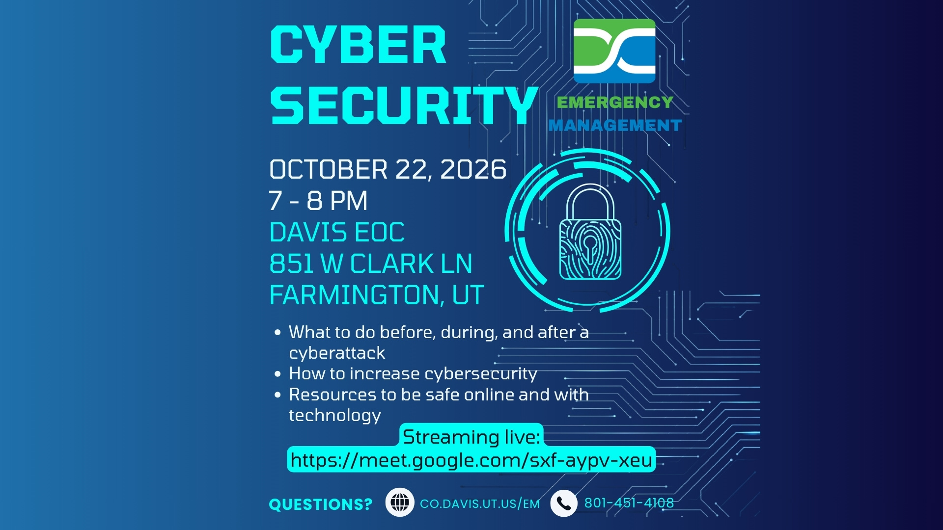 Cyber Security october 22 2026 at 7pm