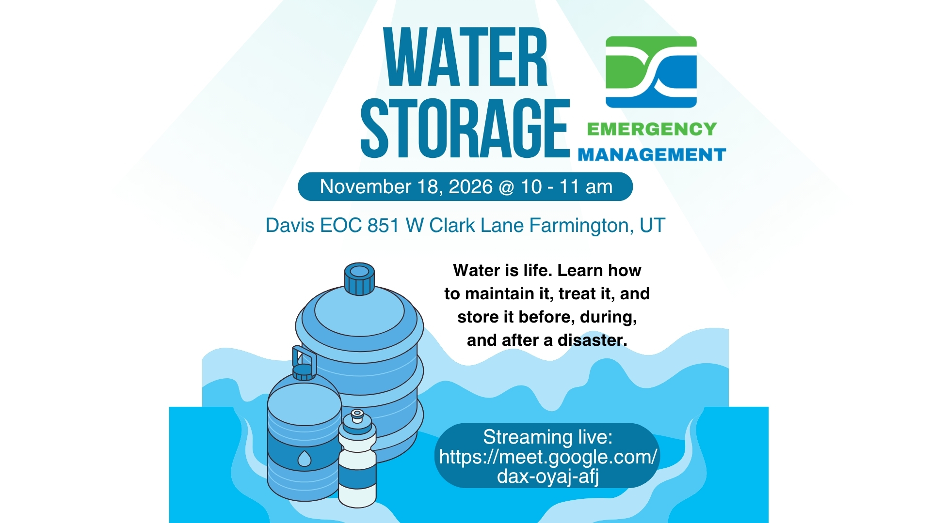 water storage - november 18 2026 at Davis EOC