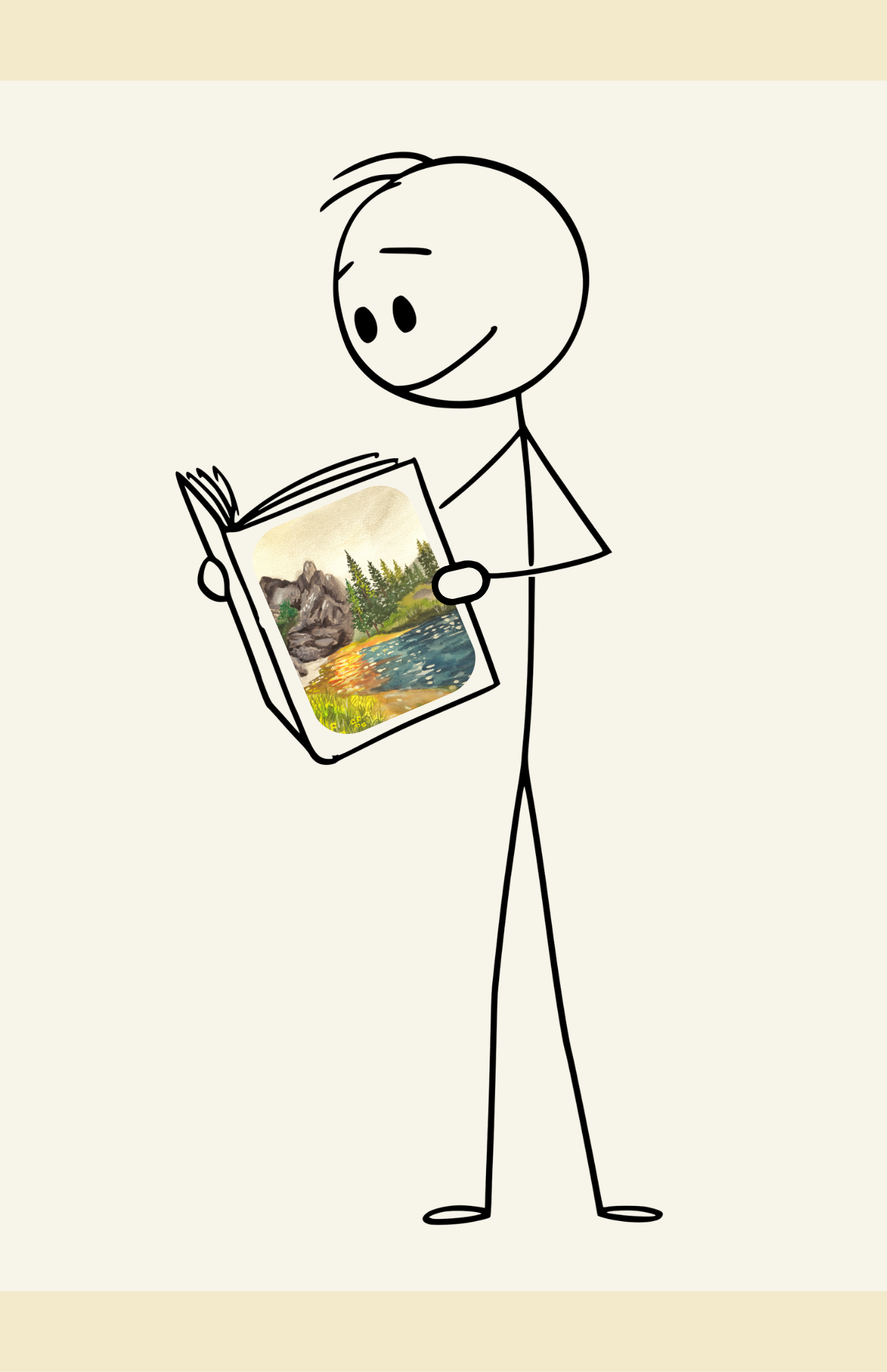 Self-care emergency plan image Stick figure holding self-care booklet