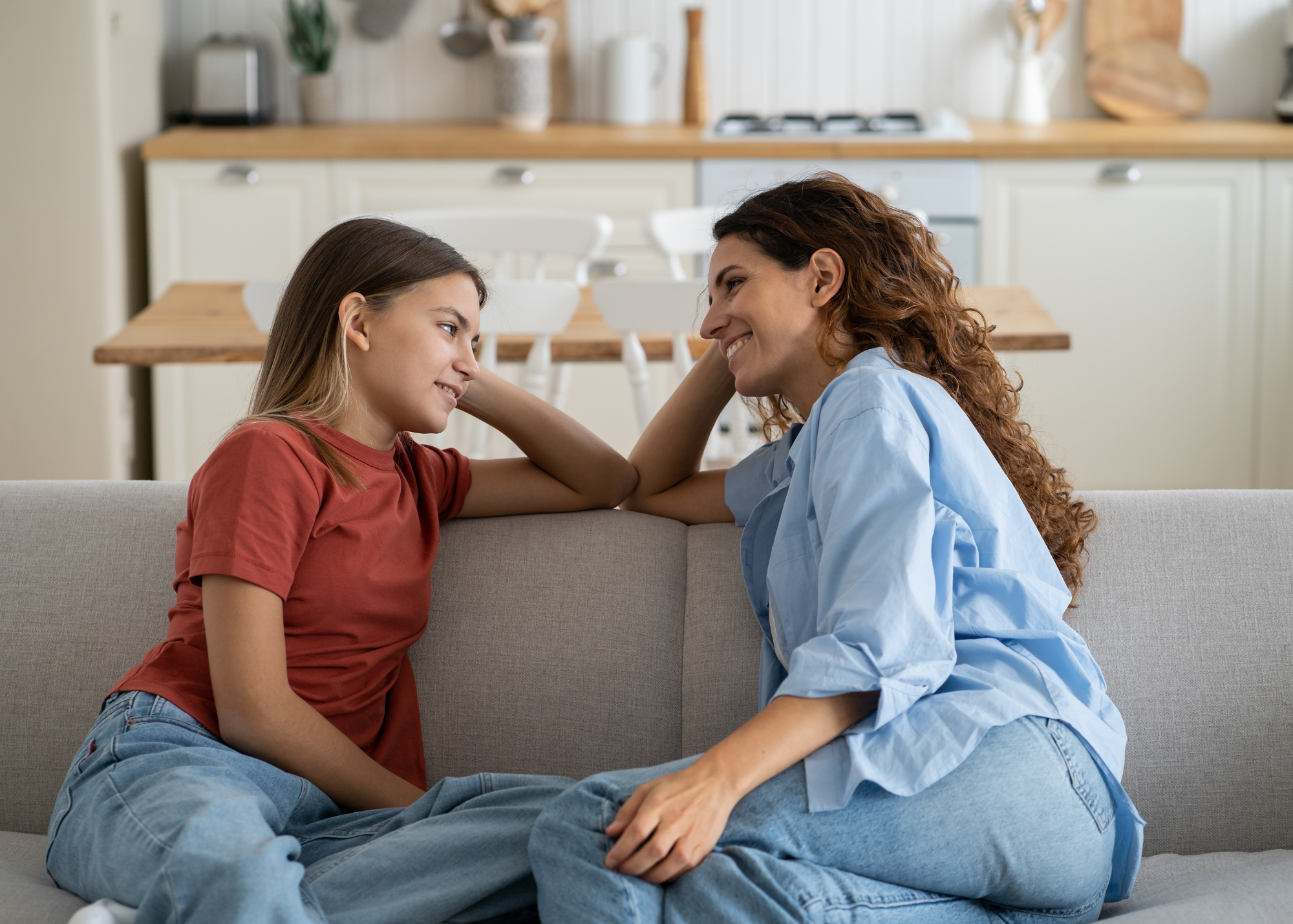 Mom and daughter talking