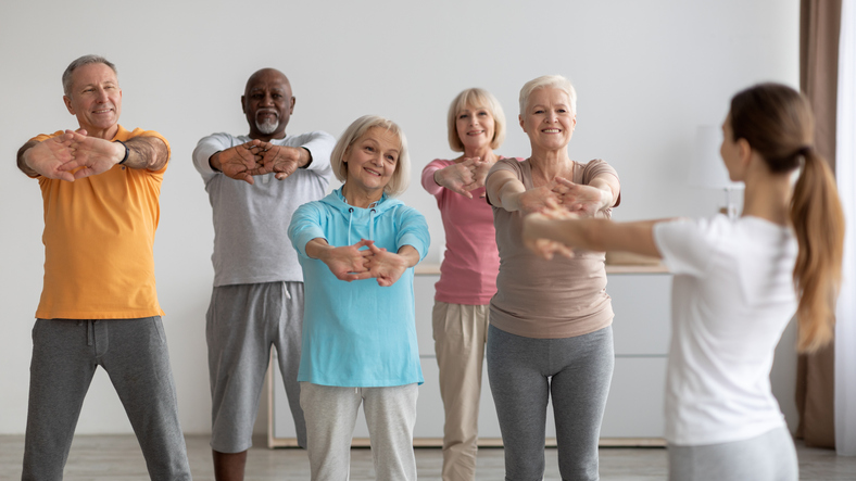 fitness class stretching